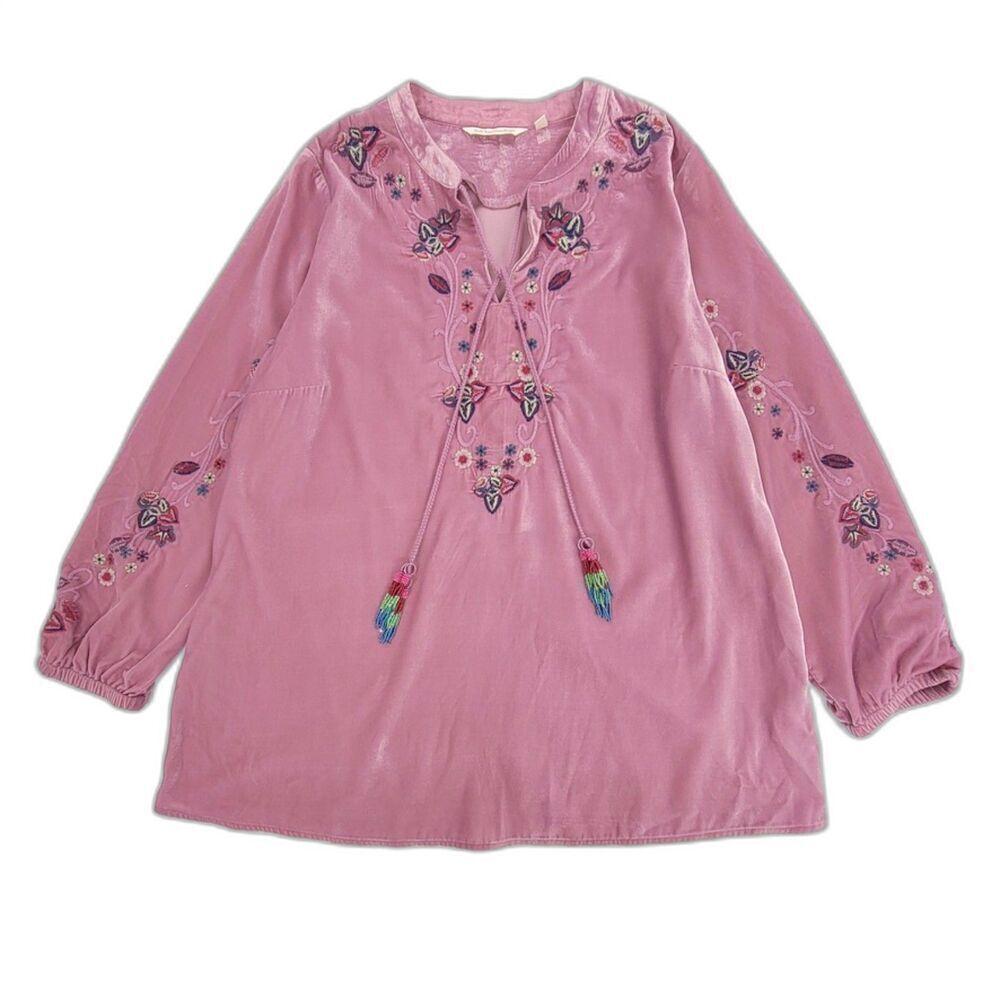 NEW Soft Surroundings Lumina Embroidered Velvet Tunic Bead Embellished Tassel